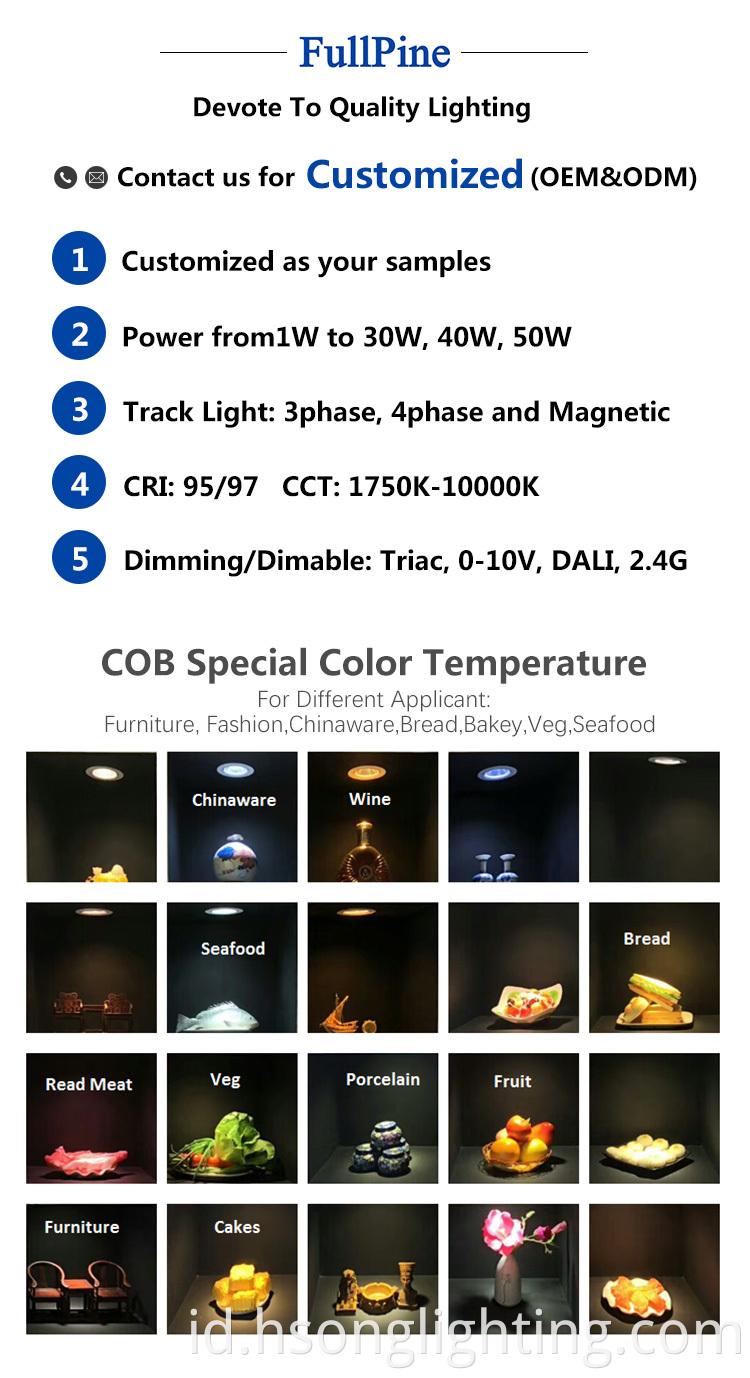 Penjualan panas 12W COB LED Downlight dengan Honeycomb 7W 10W 20W 30W 40W LED COB Reces Sorotan Anti Glare UGR 9